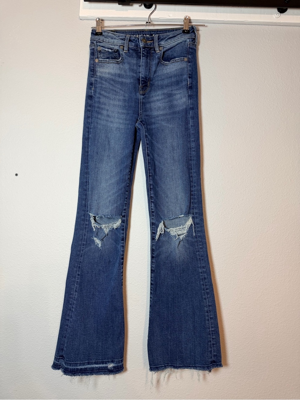 American Eagle Outfitters Highest Rise Flare Jeans Size 0 Regular Distressed